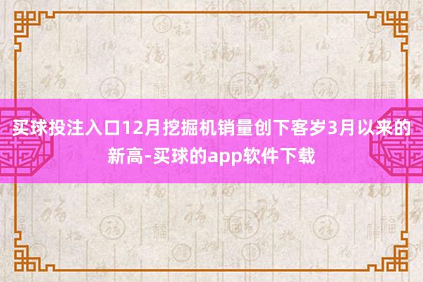 买球投注入口　　12月挖掘机销量创下客岁3月以来的新高-买球的app软件下载